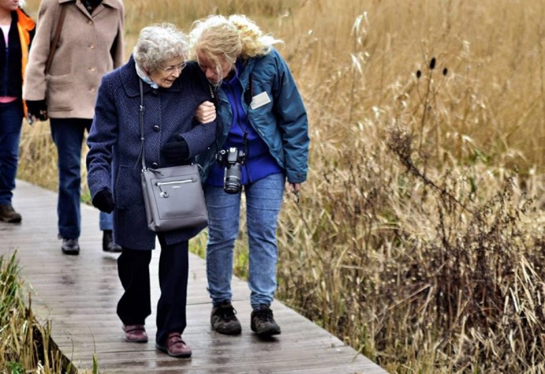 People walking along boardwalk at RSPB Radipole Lakes