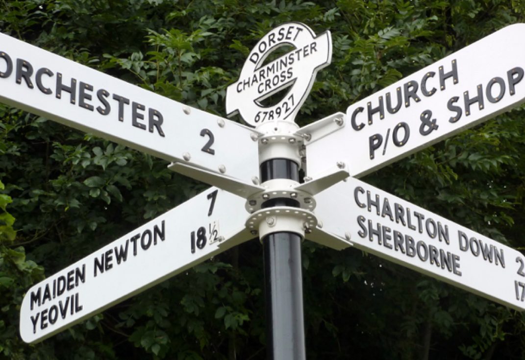 Renovated fingerpost at Charminster